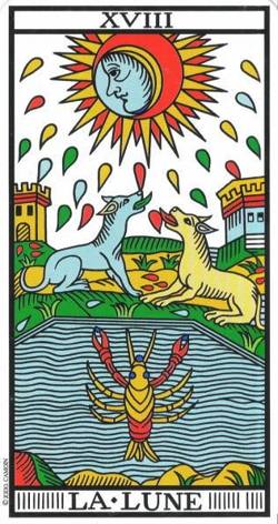Carta de la baraja XVIII La Luna tarot de marsella carta del dia